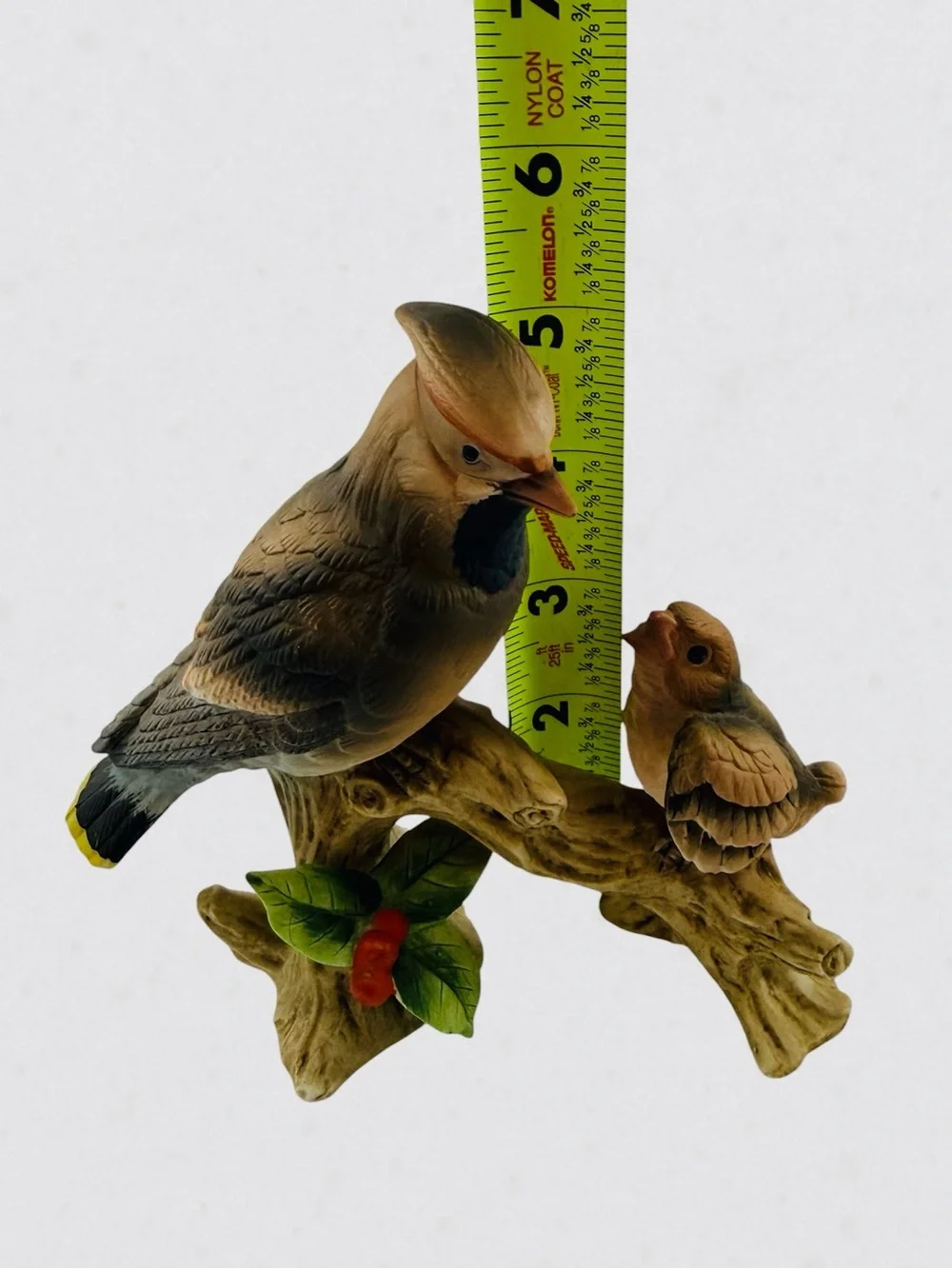 Vintage Lefton Cardinal Mother Baby Bird Branch Porcelain Figurine KW07456